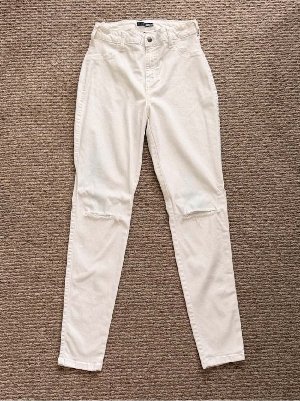 High Waisted White Distressed Skinny Jeans